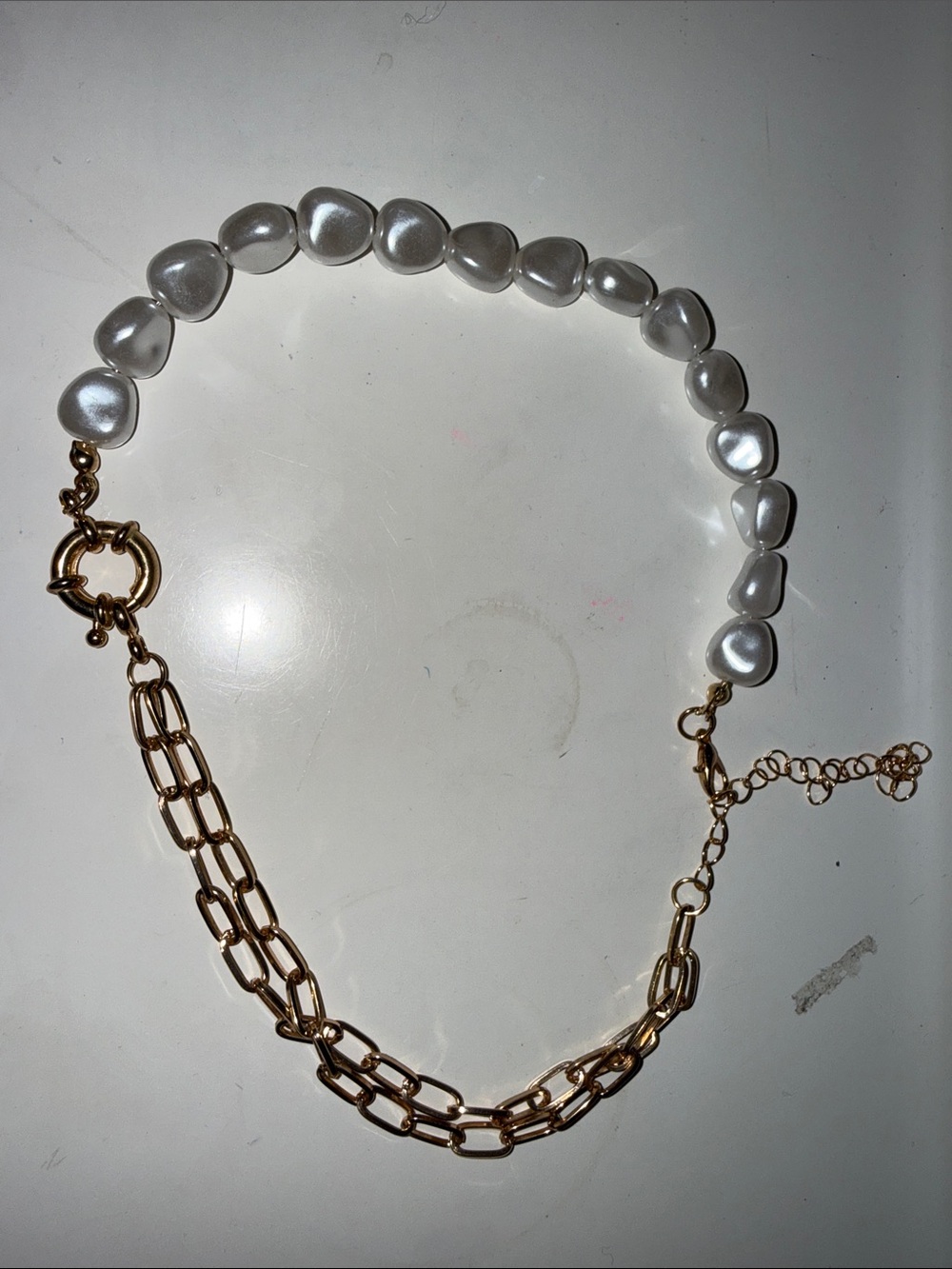 Gold Chain and White Pearl Beaded Women's Necklace